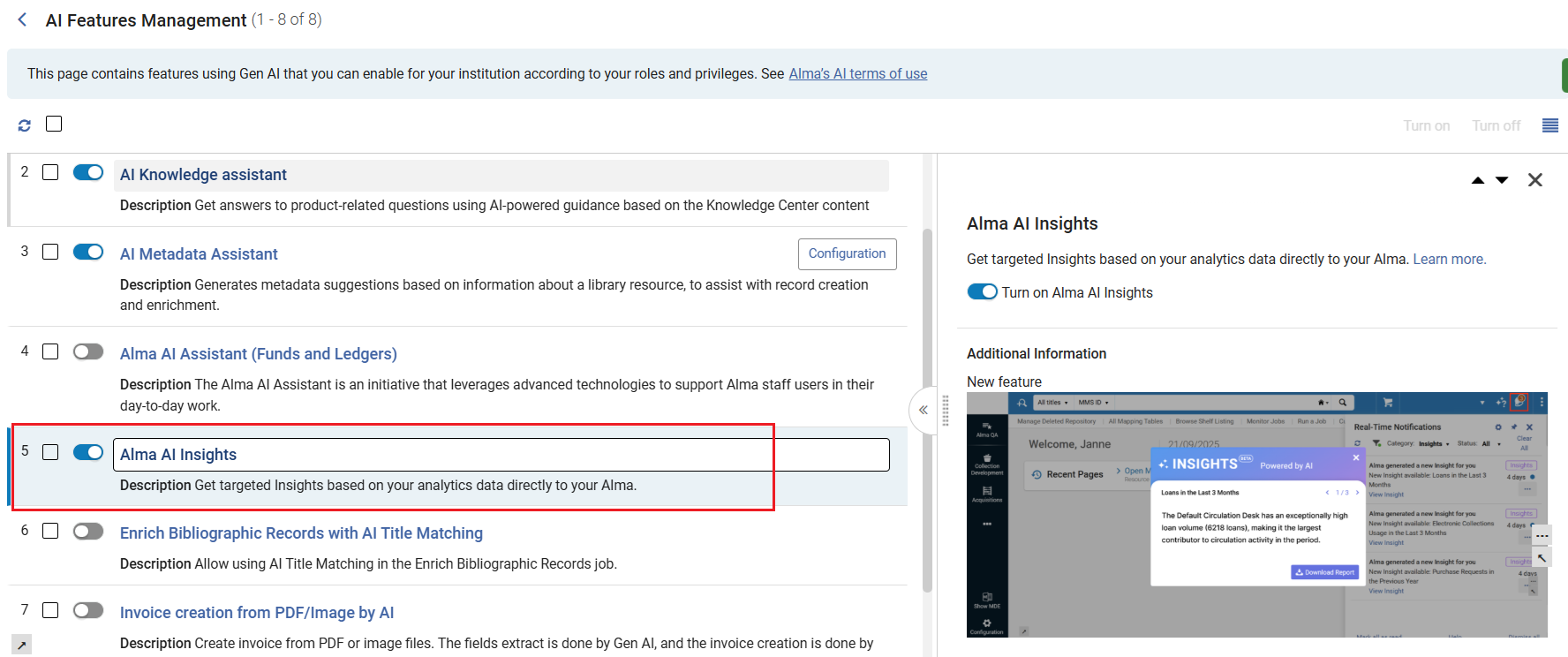 The Alma AI Insights page